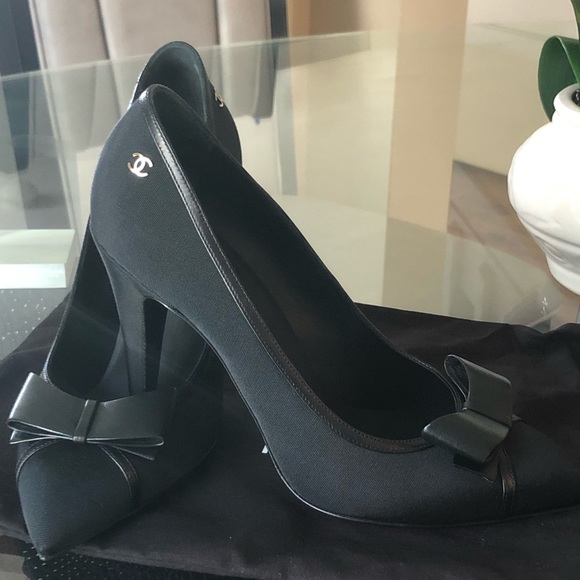 CHANEL Shoes - Chanel Black Bow Pointed-Toe Pumps
